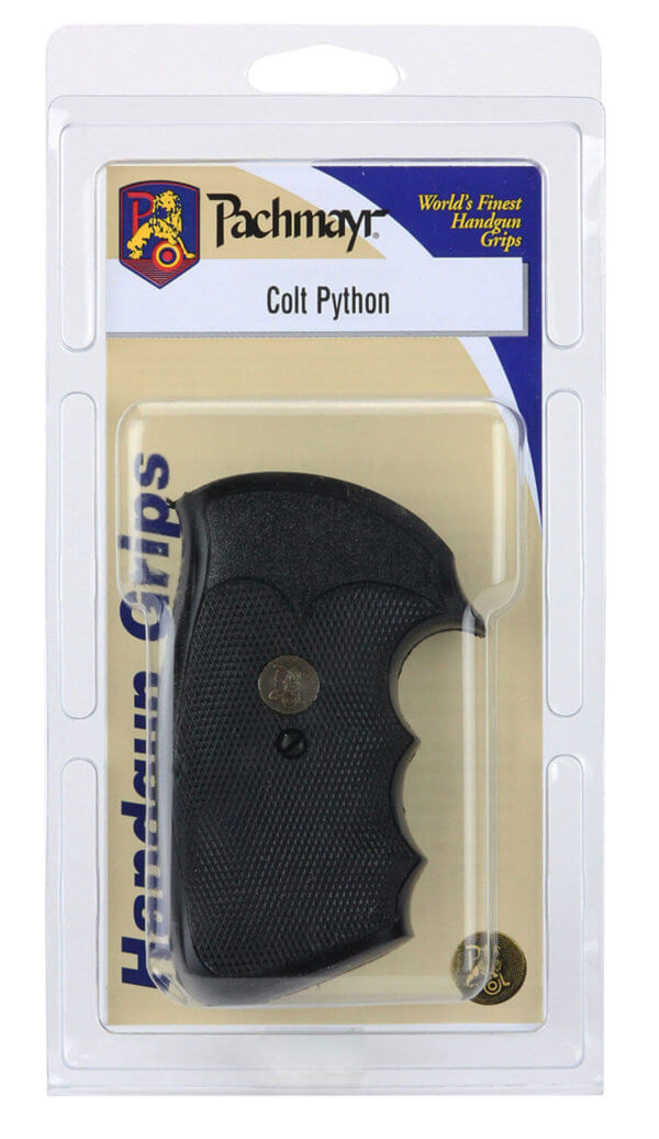 Pachmayr 02528 Gripper Grip Checkered Black Rubber with Finger Grooves for Colt Python Trooper