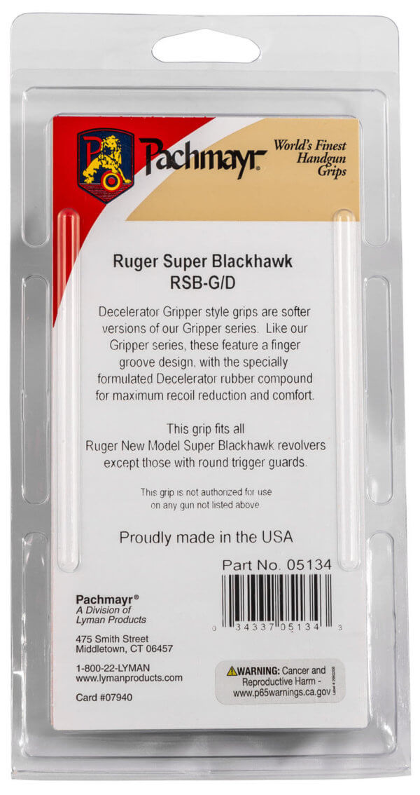 Pachmayr 05134 Decelerator Grip Checkered Black Rubber with Finger Grooves for Ruger Super Blackhawk