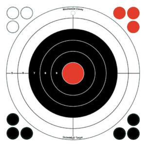 Birchwood Casey 33912 Stick-A-Bull Self-Adhesive Paper 12″ Bullseye Black/Red 5 Pack
