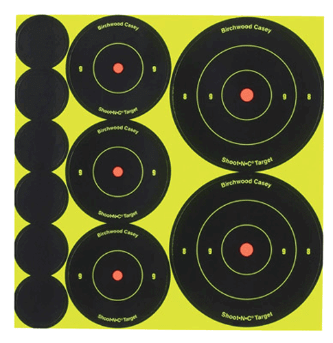Birchwood Casey 34608 Shoot-N-C Variety Pack Self-Adhesive Paper Universal Black/Yellow Bullseye 132 Targets