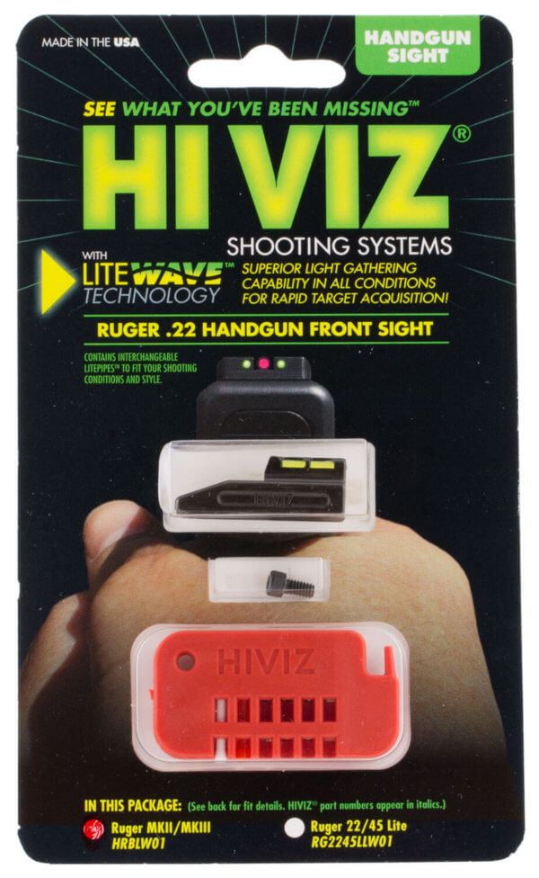 HiViz HRBLW01 Ruger MK IIIIII & IV LiteWave Front Sight Black | Green Interchangeable Fiber Optic