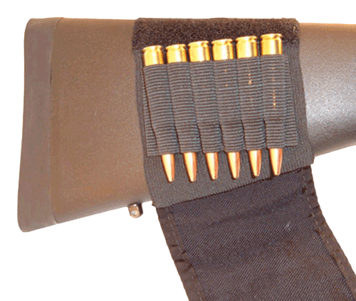Grovtec US Inc GTAC83 Buttstock Cartridge Holder w/Cover 6 Rifle Rounds Cordura Nylon Black