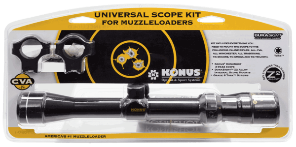 CVA AA2002 Knous KonuShot Muzzleloader Scope Kit Black Matte Black 3-9x32mm 1″ Tube Duplex Reticle