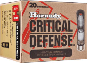 Hornady 86238 Critical Defense Triple Defense 410 Gauge 2.50″ 750 fps 2 Round Balls/1 FTX Slug 20rd Box