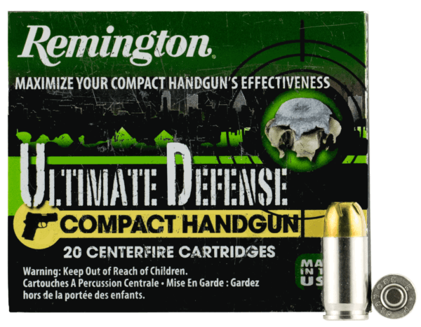 Remington Ammunition CHD380BN Ultimate Defense 380 ACP 102 gr Brass Jacket Hollow Point (BJHP) 20rd Box