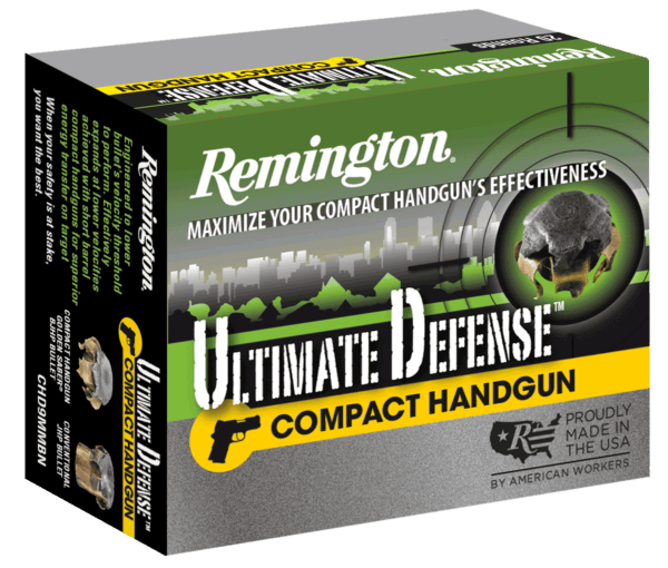 Remington Ammunition CHD45APBN Ultimate Defense 45 ACP 230 gr Brass Jacket Hollow Point (BJHP) 20rd Box