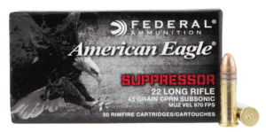 Federal AE22SUP1 American Eagle Suppressor 22 LR 45 gr 970 fps Copper-Plated Round Nose 50rd Box