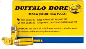 Buffalo Bore Ammunition 205A20 Personal Defense Strictly Business 38 S&W 125 gr Hard Cast Flat Nose (HCFN) 20rd Box