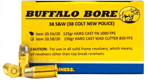 Buffalo Bore Ammunition 20.5A/20 Pistol 38 S&W 125 gr Hard Cast Flat Nose (HCFN) 20rd Box