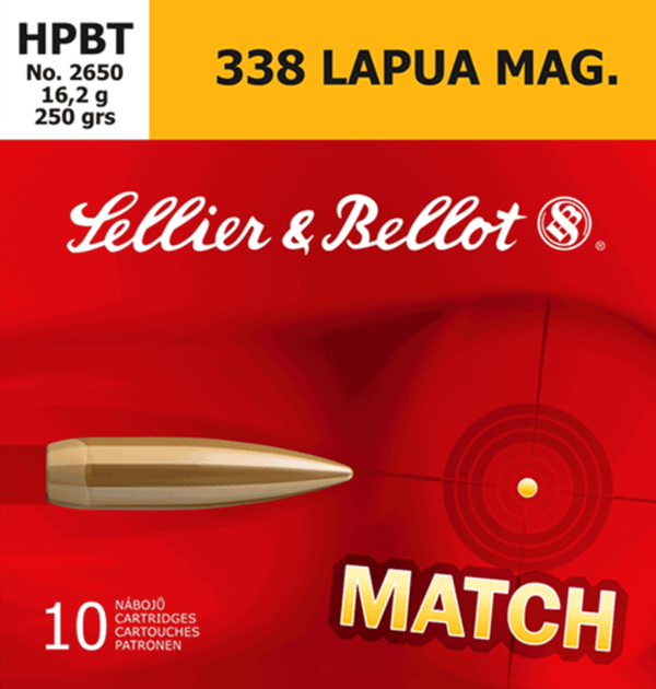 Sellier & Bellot SB338LMA Rifle 338 Lapua Mag 250 gr 2848 fps Hollow Point Boat-Tail (HPBT) 10rd Box