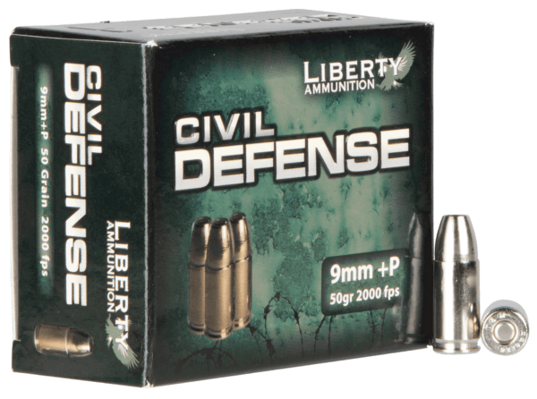 Liberty Ammunition LACD09014 Civil Defense Protection 9mm Luger +P 50 gr Lead-Free Fragmenting Hollow Point (LFFHP) 20rd Box