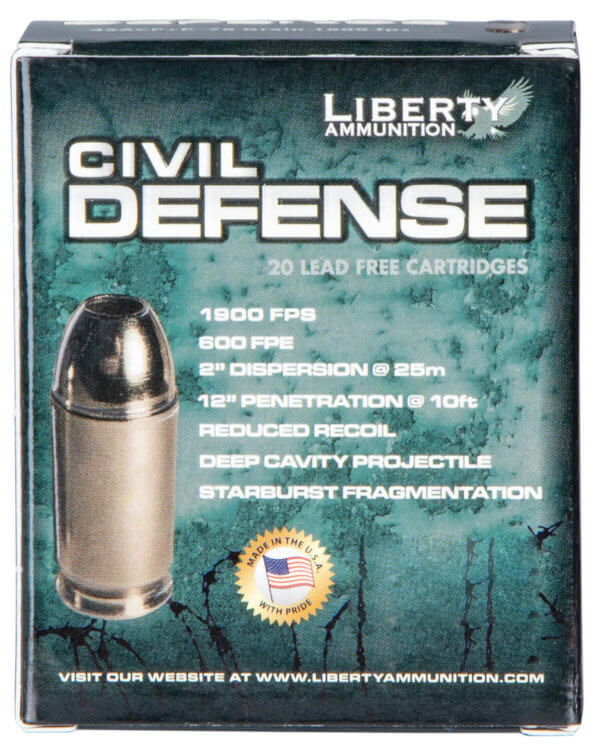 Liberty Ammunition LACD45013 Civil Defense 45 ACP +P 78 gr Hollow Point (HP) 20rd Box