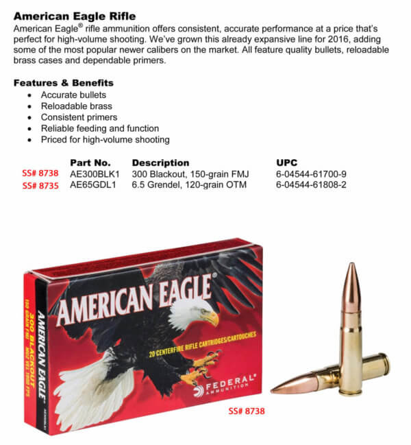 Federal AE300BLK1 American Eagle Rifle 300 Blackout 150 gr Full Metal Jacket Boat-Tail (FMJBT) 20rd Box