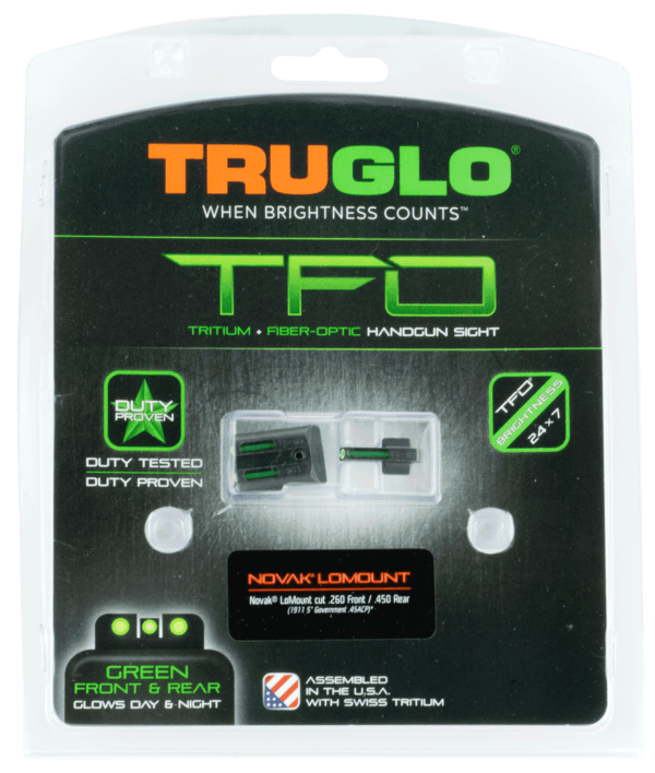 TruGlo TG131NT2 TFO Black | Green Tritium & Fiber Optic Front Sight Green Tritium & Fiber Optic Rear Sight