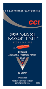 CCI 0063 Maxi-Mag TNT 22 Mag 30 gr Jacketed Hollow Point (JHP) 50rd Box