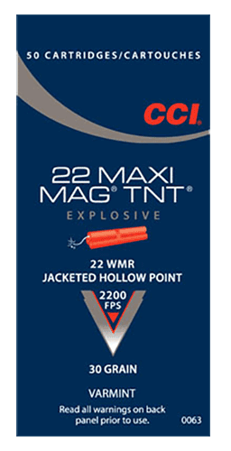 CCI 0063 Maxi-Mag TNT 22 WMR 30 gr TNT Jacketed Hollow Point 50rd Box