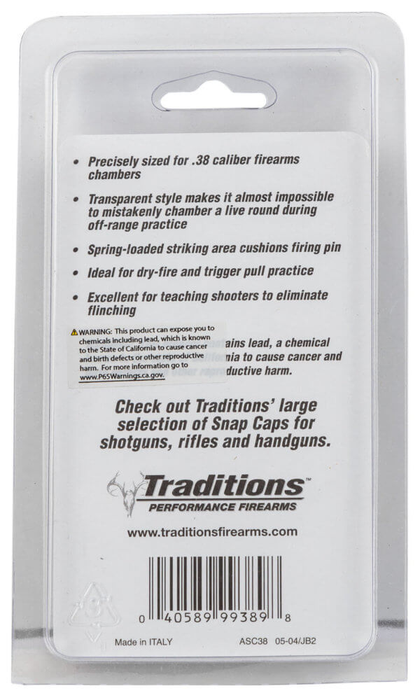 Traditions ASC38 Snap Caps Pistol 38 Special Plastic w/Brass Base 6 Pk