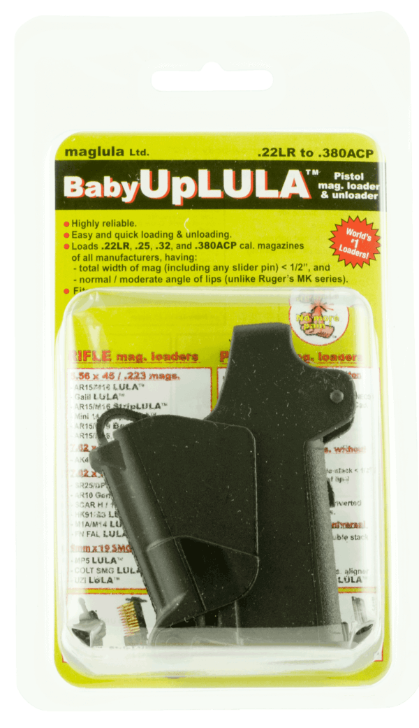 Maglula UP64P BabyUpLULA Loader & Unloader Single Stack Style made of Polymer with Pink Finish for 22 LR 380 ACP Pistols