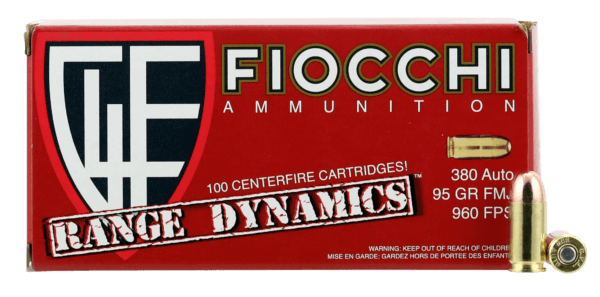 Fiocchi 380ARD10 Range Dynamics Pistol 380 ACP 95 gr Full Metal Jacket (FMJ) 100/10 Sold As Case