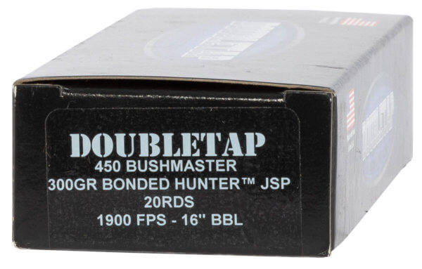 DoubleTap Ammunition 450B300B Hunter Rifle 450 Bushmaster 300 gr Bonded Jacket Soft Point 20rd Box
