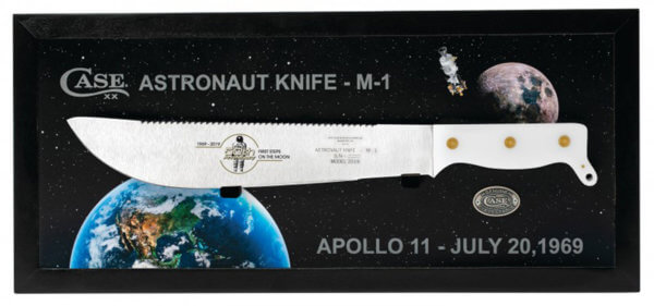 Case 12019 Astronaut M-1 Commemorative 11.75″ Fixed Machete Plain/Saw As-Ground High Carbon Steel Blade/Smooth White Synthetic Handle