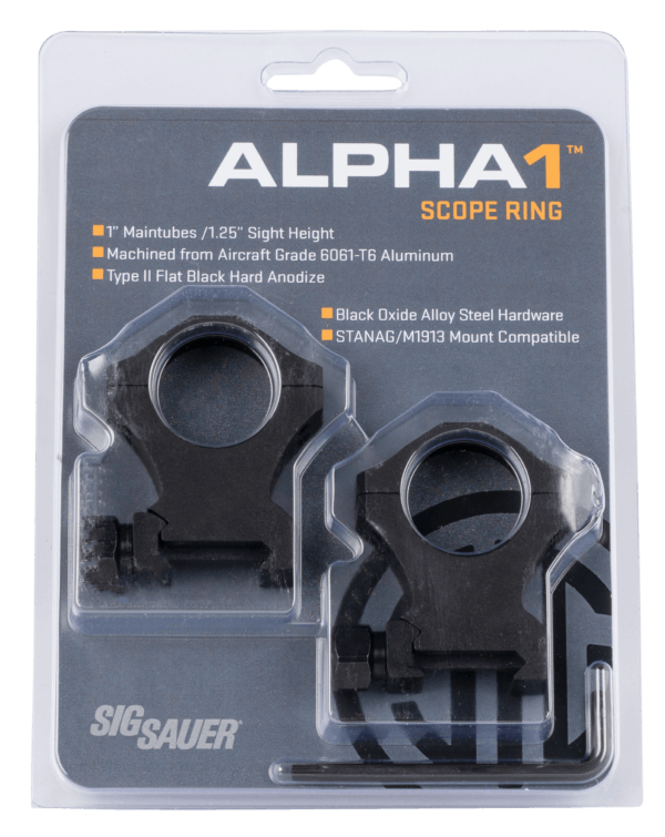 Sig Sauer Electro-Optics SOA10022 Alpha1 Hunting Scope Ring Set For Rifle Weaver Extra High 1″ Tube 0 MOA Black Powder Coated Aluminum