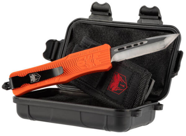 CobraTec Knives SORCTK1SDNS CTK-1 Small 2.75″ OTF Drop Point Plain D2 Steel Blade/Orange Aluminum Handle Features Glass Breaker Includes Pocket Clip