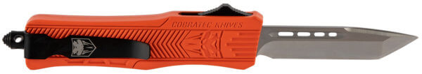 CobraTec Knives SORCTK1SDNS CTK-1 Small 2.75″ OTF Drop Point Plain D2 Steel Blade/Orange Aluminum Handle Features Glass Breaker Includes Pocket Clip