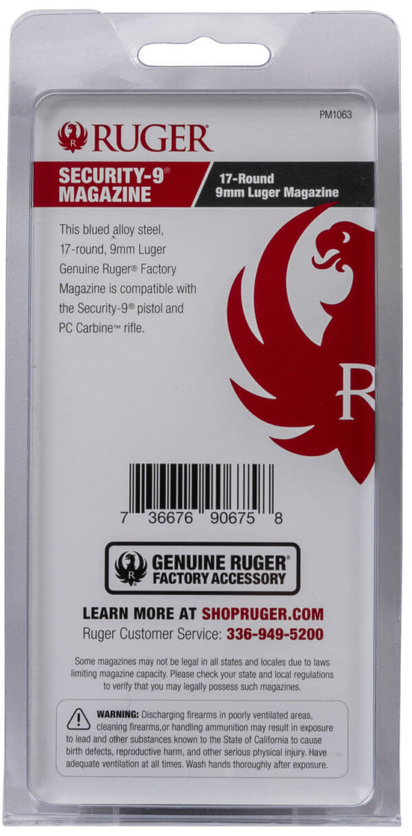 Ruger 90675 Security-9 17rd Magazine Fits Ruger Security-9 9mm Luger Blued