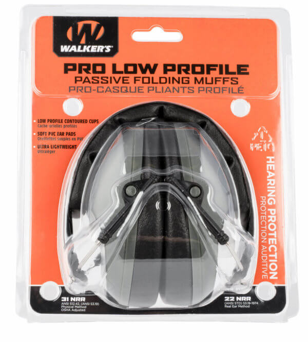 Walker’s GWPFPM1GY Pro Low Profile Passive Muff Polymer 22 dB Over the Head Gray/Black Adult
