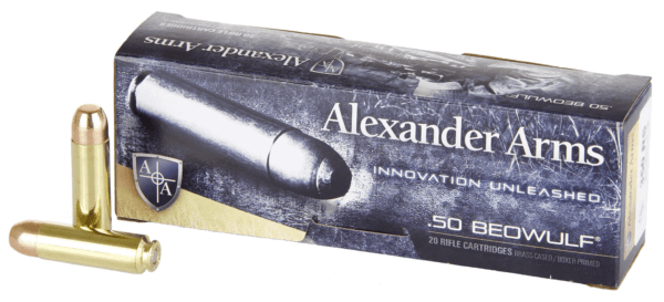 Alexander Arms AB350RSBOX Round Shoulder Hunting 50 Beowulf 350 gr Flat Point (FP) 20rd Box
