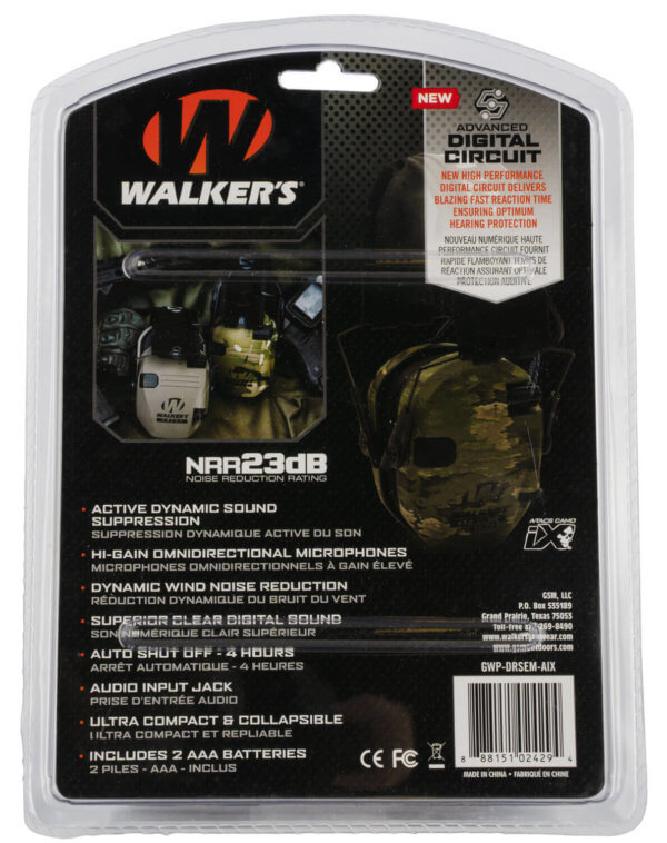 Walker’s GWPDRSEMAIX Razor Pro Digital Electronic Muff Polymer 23 dB Over the Head ATAC-IX Camo Ear Cups with Black Headband & White Logo Adult