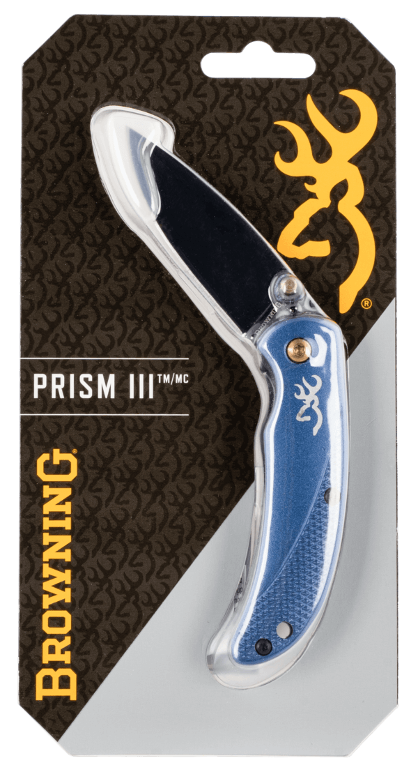Browning 3220343 Prism 3 2.88″ Folding Clip Point Plain Black Stonewashed 7Cr17MoV SS Blade/Plum Anodized Aluminum Handle Includes Pocket Clip