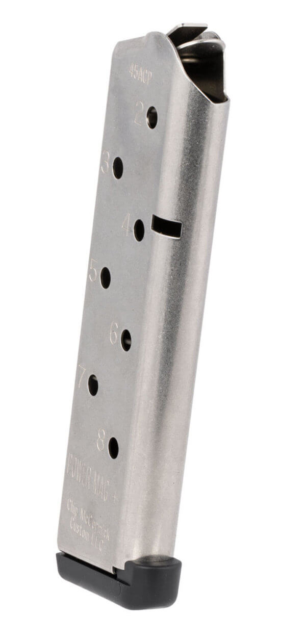 CMC Products 12131 Power Mag Plus Stainless Steel with Black Base Pad Detachable 8rd 45 ACP for 1911 Government