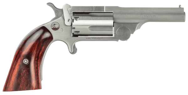 North American Arms 22MR250 Ranger II 22 WMR Caliber with 2.50″ Barrel 5rd Capacity Cylinder Overall Stainless Steel Finish & Wood Boot Grip
