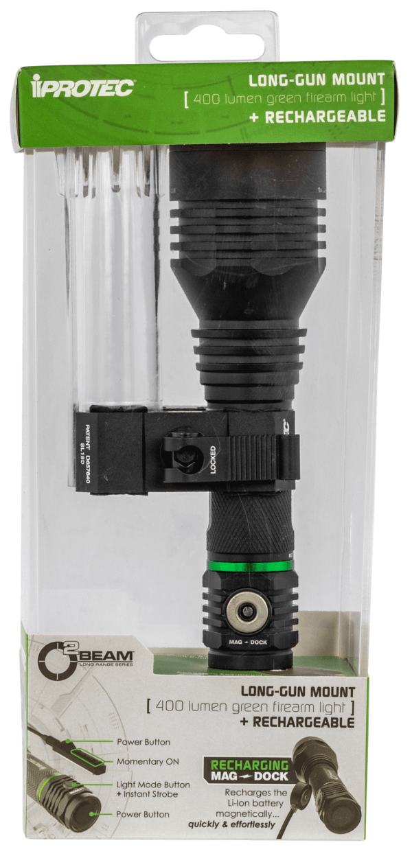 iProtec 6689 O2 Beam Long Range Series Black Anodized Aluminum Green 40/400 Lumens Rechargeable