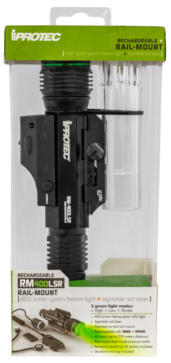 iProtec 6794 RM400 LSR w/Laser For Rifles & Handguns Rail Equipped 40/400 Lumens Output Green Red Laser 219 Meters Beam Picatinny Rail Mount Black Anodized Aluminum