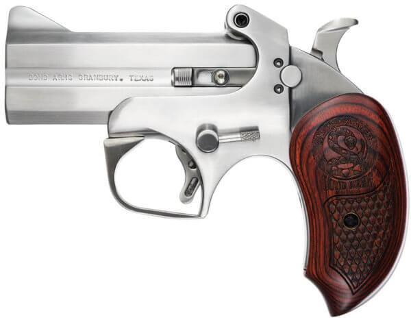 Bond Arms BASS Snakeslayer Original Derringer Single 357 Magnum 2rd 3.50″ Barrel Stainless Metal Finish Blade Front/Fixed Rear Sights Extended Rosewood Grip Removeable Trigger Guard Manual Safety