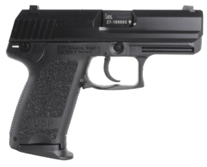 HK 81000329 USP V1 Compact 9mm Luger 13+1 3.58″ Black Polygonal Rifled Barrel Black Serrated Slide Black Polymer Frame Black Polymer Grip Ambidextrous