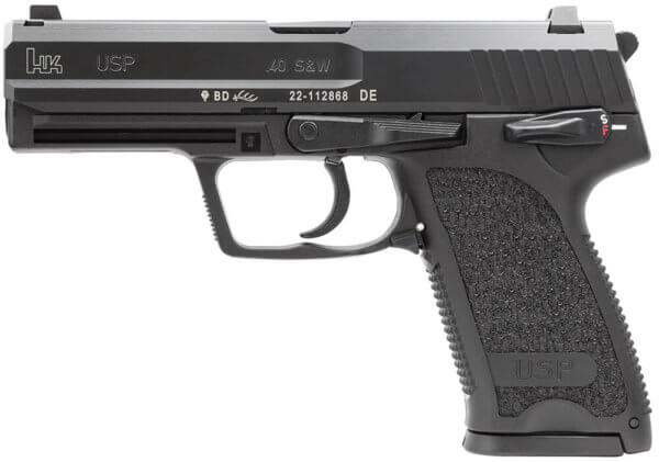 HK 81000315 USP V1 40 S&W Caliber with 4.25 Barrel  13+1 Capacity  Overall Black Finish  Serrated Trigger Guard Frame  Serrated Steel Slide  Polymer Grip & Night Sights Includes 3 Mags”