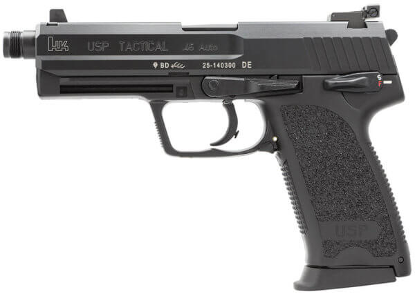 HK 81000351 USP Tactical V1 45 ACP 5.09″ 12+1 (3) Black Black Steel Slide Black Polymer Grip Adj Night Sights