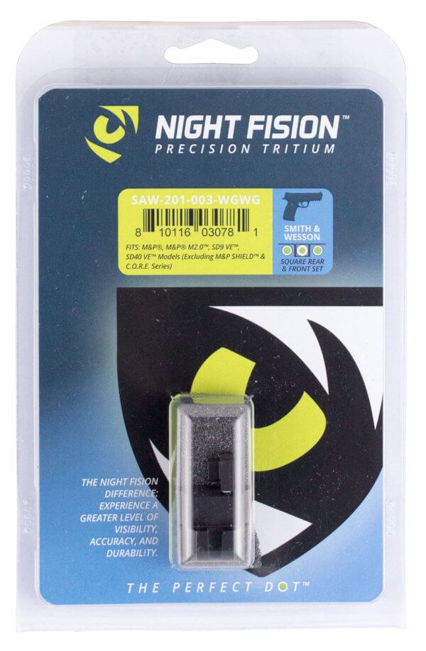 Night Fision SAW201003YGZ Tritium Night Sights  For Smith & Wesson  Black | Green Tritium Yellow Ring Front Sight Green Tritium Black Ring Rear Sight
