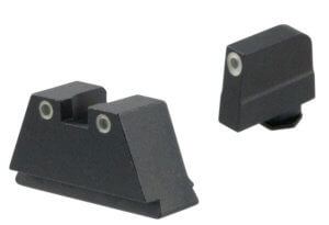 AmeriGlo GL349 Optic Compatible Sight Set for Glock Black | 3XL Tall Green Tritium with White Outline Front Sight 3XL Tall Green Tritium with White Outline Rear Sight