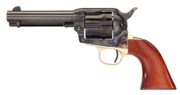 Taylors & Company 550835DE Ranch Hand Deluxe 45 Colt (LC) Caliber with 4.75 Blued Finish Barrel  6rd Capacity Blued Finish Cylinder  Color Case Hardened Finish Steel Frame   Walnut Navy Size Grip & Overall Taylor Polish”