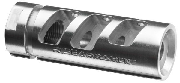 Rise Armament RA701223SLVR RA-701 Compensator Silver 416R Stainless Steel with 1/2-28 tpi Threads & 2.50″ OAL for 5.56x45mm NATO AR-Platform”