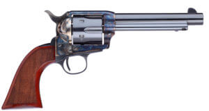 Taylors & Company 555149DE 1873 Cattleman Gunfighter 45 Colt (LC) Caliber with 4.75 Blued Finish Barrel  6rd Capacity Blued Finish Cylinder  Color Case Hardened Finish Steel Frame   Walnut Army Size Grip & Overall Taylor Polish”