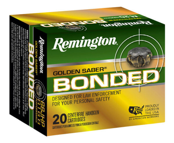 Remington Ammunition 29327 Golden Saber Bonded Defense 45 ACP 230 gr Bonded Brass Jacketed Hollow Point (BBJHP) 20rd Box