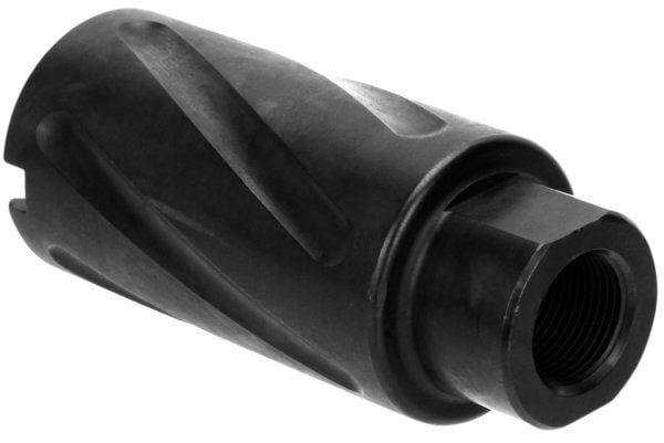 TacFire MZ10079MMN Spiral Fluted Muzzle Brake Black Oxide Steel with 1/2-36 tpi Threads  2.60″ OAL & 1.12″ Diameter for 9mm Luger AR-Platform”