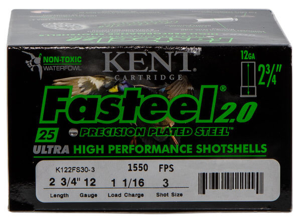 Kent Cartridge K122FS303 Fasteel 2.0 Waterfowl 12 Gauge 2.75″ 1 1/16 oz 3 Shot 25rd Box