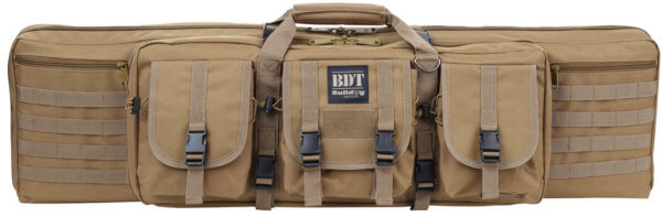 Bulldog BDT3536T BDT Tactical Single Rifle Case with Tan Finish  3 Accessory Pockets  Deluxe Padded Backstraps  Lockable Zippers & Padded Internal Divider 13 H x 36″ W x 3″ D Internal Dimensions”